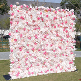 Aperturee - Aperturee White Pink Romantic Artificial Wedding Flower Wall